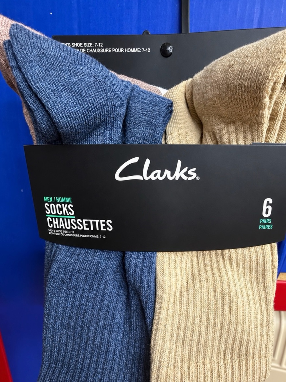 Clarks Men’s 6-Pack Ribbed Socks - Blue & Tan